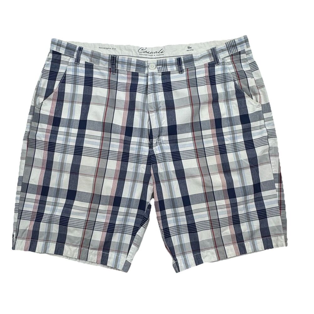 Croft & Barrow Mens Plaid Shorts 46W Cotton Flat Front Casual Chino